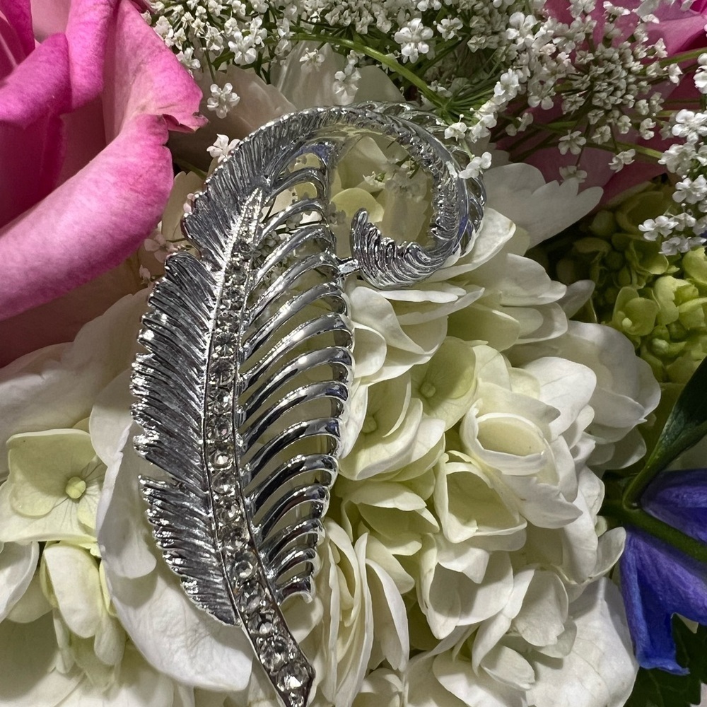 Sparkling Silver Vintage Feather Pin